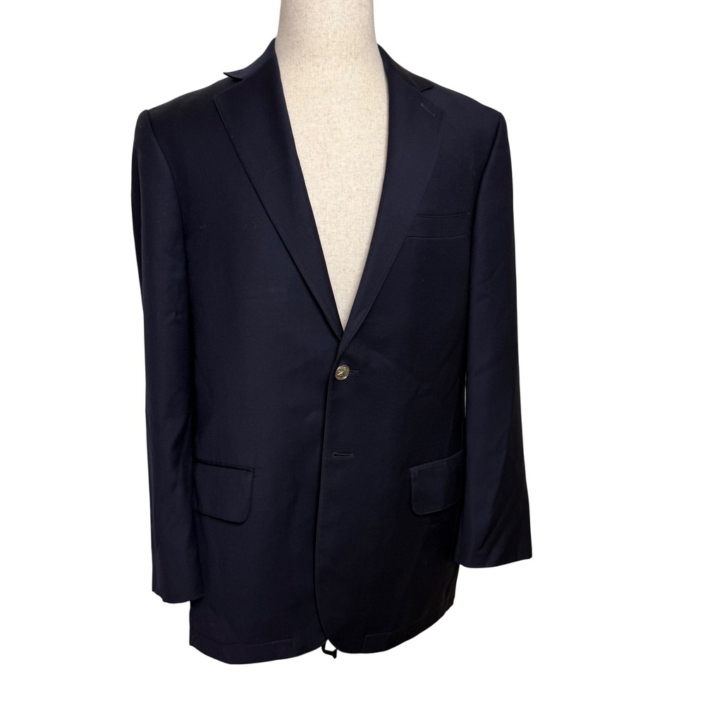 Orvis Mens 43R Navy Blue 100% Wool 2-Button Crest Silver Button Blazer 10FJ